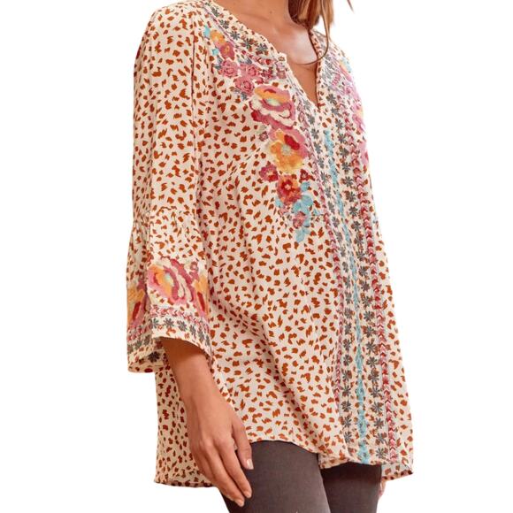 Impressions Boho Hippie Artsy Leopard Embroidered Top Cream/Camel Size S, - Picture 13 of 14